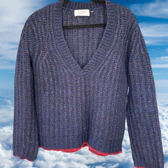 La Ligne V-Neck Alpaca Wool Sweater in Navy Blue Size Small Comfy Cozy - Picture 1 of 10
